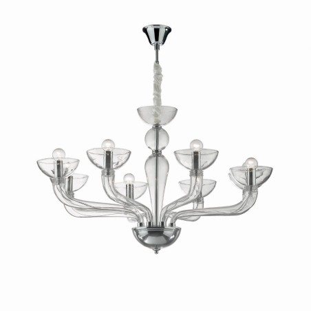 Ideal Lux : suspension Casanova SP8 transparente, lustre classique à 8 lumières