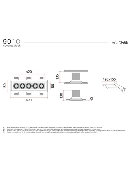 9010 4246E faretto incasso orientabile a 3 luci