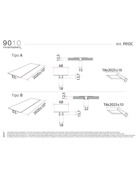 9010 P012C profilo incasso da 200 cm