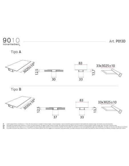 9010 P013D profilo incasso da 300 cm