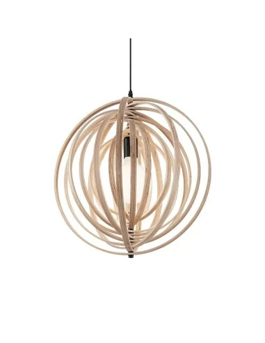 Ideal Lux Disco SP1 lampadario sala moderno con elementi decorativi circolari rotanti in legno naturale E27 60W