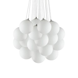 Ideal Lux Mapa Plus SP22 : lustre moderne sphérique en verre blanc soufflé et dépoli, E14, 40 W