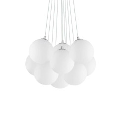 Ideal Lux Mapa Plus SP11 : lustre moderne sphérique en verre blanc soufflé et dépoli, E14, 40 W