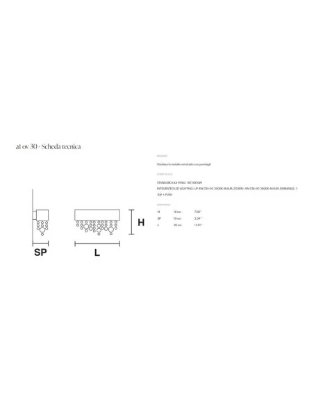Masiero Olà A1 OV 30 applique Led dimensioni