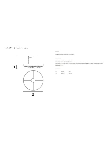 Masiero Olà S12 120 lampada a sospensione 120cm