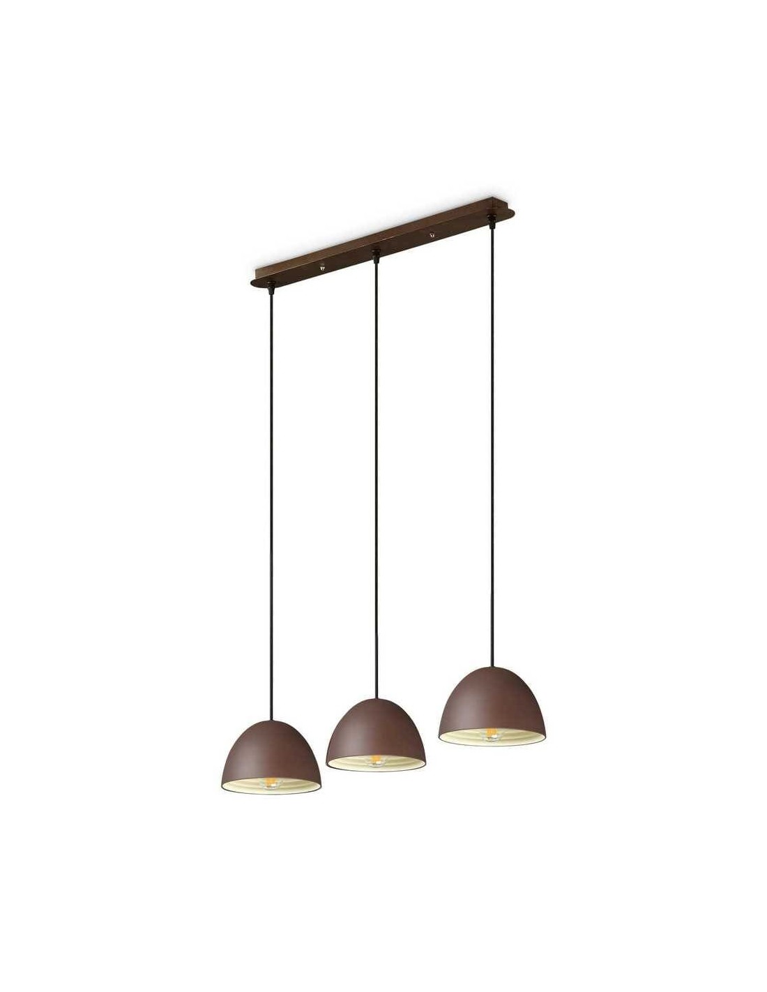 Ideal Lux Folk SP3 : suspension de table de cuisine en métal, finition peinture mate couleur café. Douille E27. 60 W.