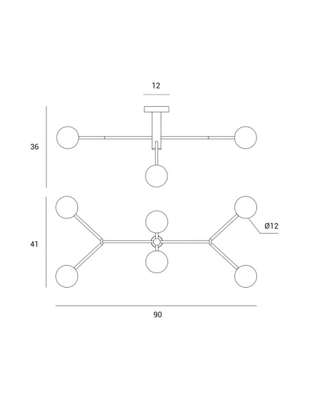 Miloox Cosmo soffitto 6 luci dimensioni