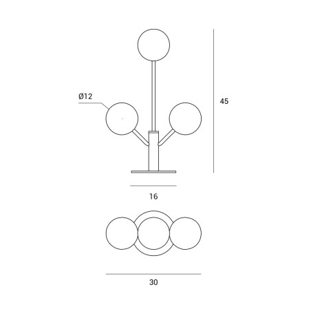 Miloox Cosmo lampada da tavolo 3 luci dimensioni
