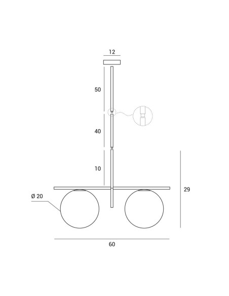 Miloox Jugen black sospensione a 2 luci dimensioni