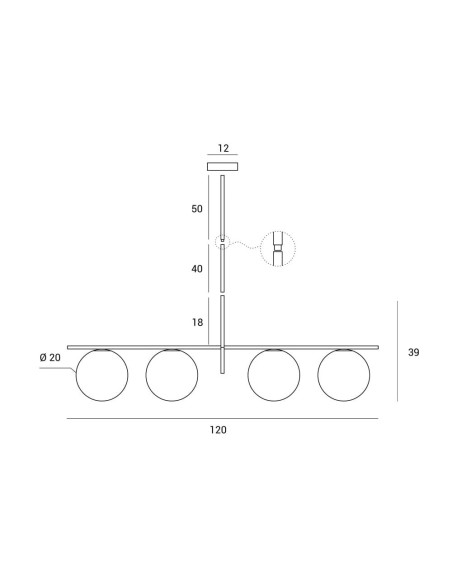 Miloox Jugen black sospensione a 4 luci dimensioni