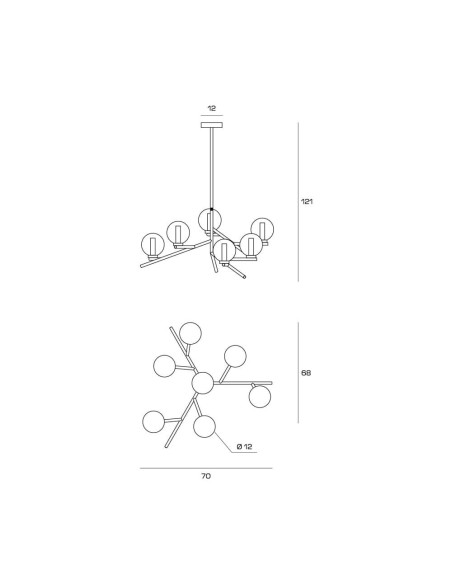 Miloox Camely sospensione 5 luci oro spazzolato dimensioni