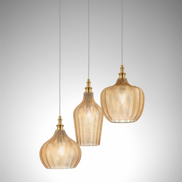 Gea Luce Cleofe S/3 Ambra : lustre de cuisine à 3 lumières