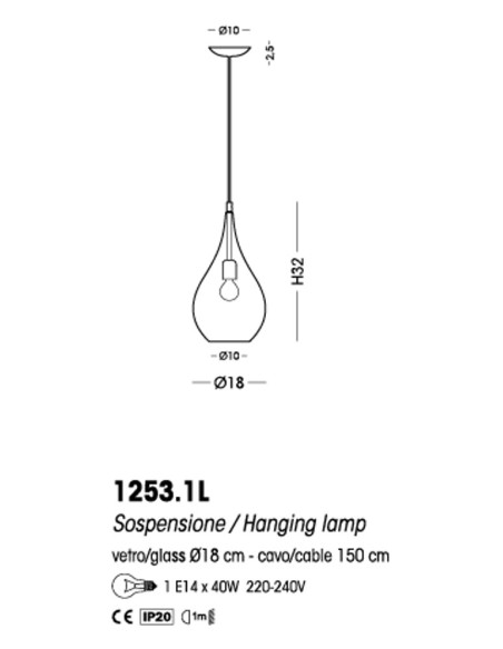 Cangini E Tucci Lacrima rigato R1253.1L lampadario moderno
