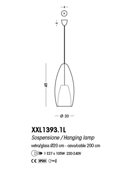 Cangini & Tucci Flute XXL1393.1L sospensione  diametro 20 cm