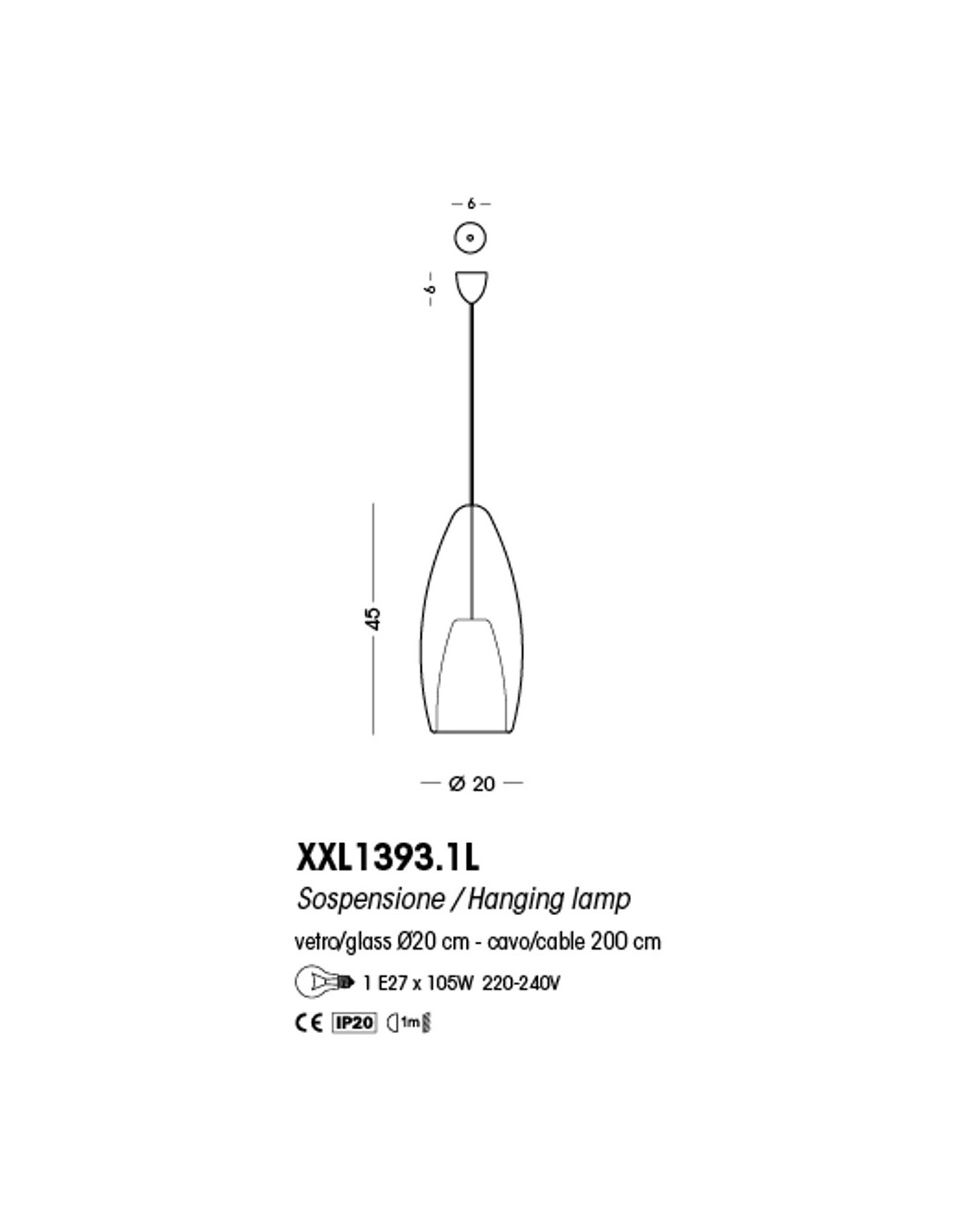 Cangini & Tucci Flute XXL1393.1L sospensione  diametro 20 cm