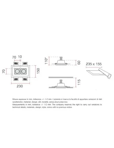 4180A faretto incasso doppio per cartongesso o muratura di 9010