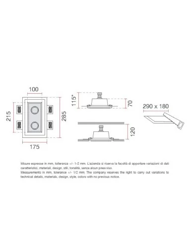 4210 faretto incasso rettangolare di 9010
