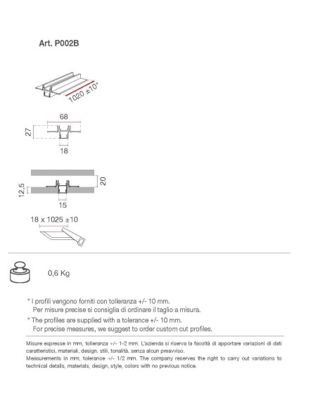 P002B di 9010 100 cm profilo per strisce led in alumite