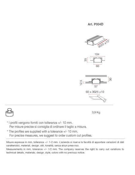 P004B di 9010 profilo in alumite per strip led 100 cm