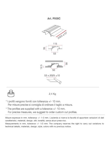 P005C di 9010 profilo per strip led 200 cm