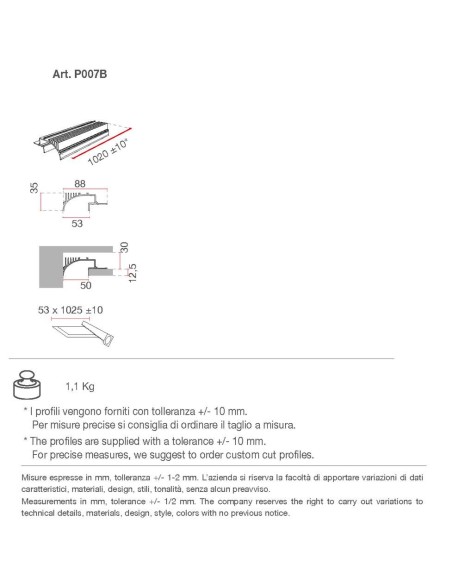 Profilo per strip led P007 di 9010