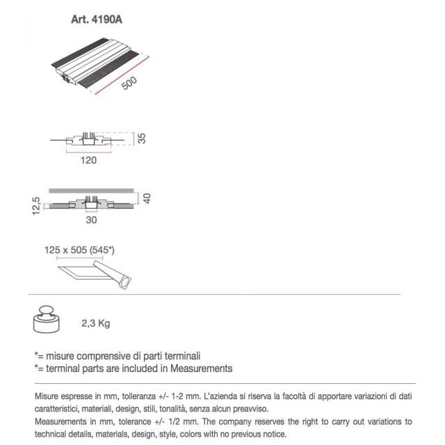 4190A di 9010 profilo da incasso per strisce led 50 cm