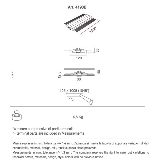 4190B di 9010 profilo da incasso per strisce led 50 cm