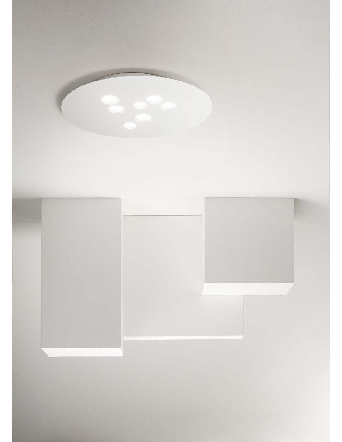 Luna pp GeaLuce : plafonnier LED moderne 40 x 47,5, blanc ou taupe
